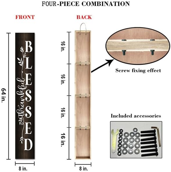 Bidesign (48x8) IN Tall Thankful Blessed Vertical Signs For Front Door Porch Standing Hanging Wood Welcome Yard Sign For Home Decor Fall Autumn Thanksgiving Decorations Outdoor Indoor