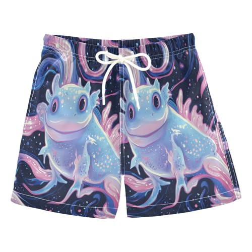 Boy Swim Trunks Starry Axolotl Dreamy Swirls Quick Dry Bathing Suit Swimsuit Toddler Beach Board Shorts