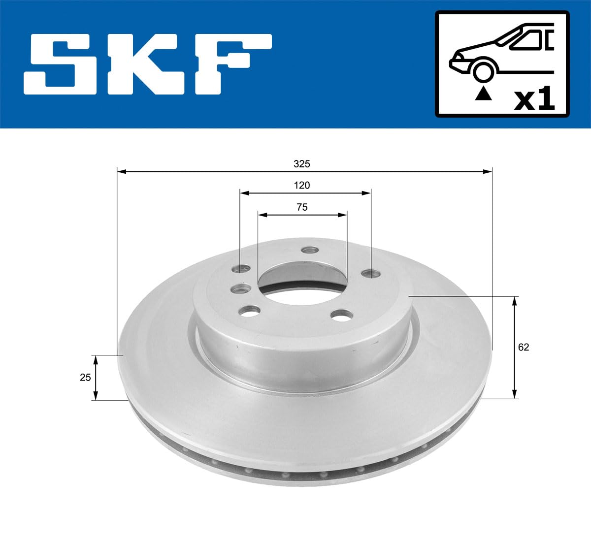 2x SKF Disco de freno Delantero Ø325mm Altura: 62,2mm Espesor: 25mm Corona de Agujeros - Ø: 120mm ventilación interna VKBD 80287 V1 Compatible con BMW X3 E83