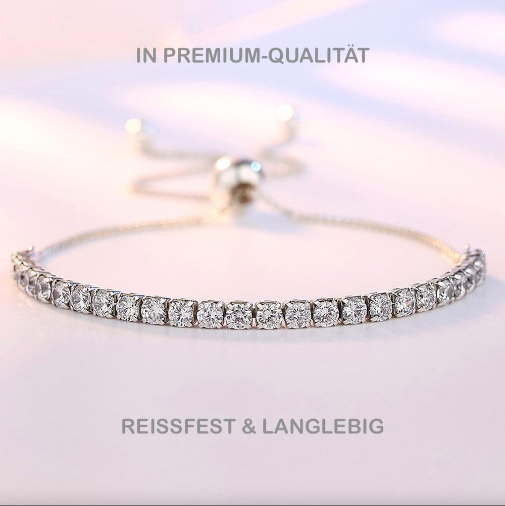 Kim Johanson® Women's Tennis Bracelet *Flair* in Silver | Cubic Zirconia Bracelet | Bracelet with Crystal Stones (3 mm) | Waterproof | Jewellery for Women | Adjustable Length | Includes Jewellery Bag image 4