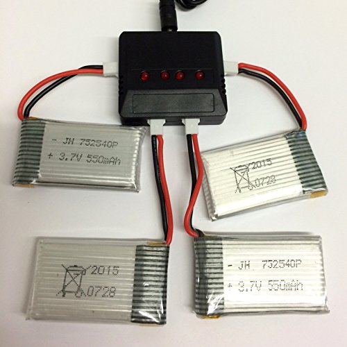 Cheerwing 4Pcs 3.7V 550Mah Lipo Battery And 4-In-1 Charger For Syma X5 X5C X5C-1 Rc Drone Parts #TOP3