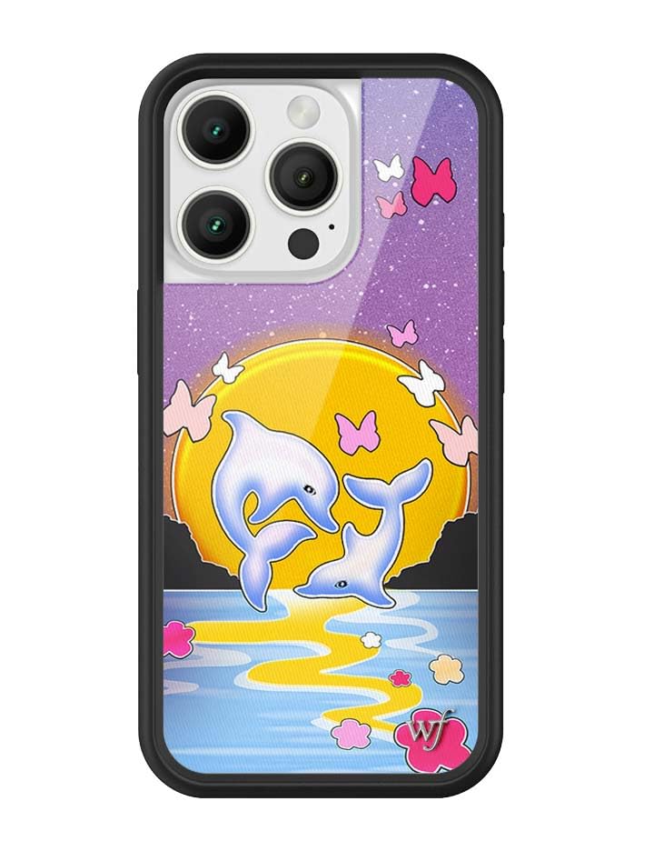 Image of Wildflower Cases - iPhone 16 Pro Compatible - Dolphin Sunset | Impact-Certified 6.5 ft Drop Protection Case, Raised Protective Bumper, Cute Aesthetic Design, Women-Owned Small Business