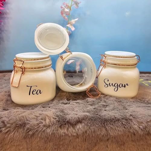 Image of White Glass Storage Airtight Tea Coffee Sugar containers for Kitchen Storage Container with Lid for Tea Coffee & Sugar, Dry Fruit Jars, Storage Box, Set of 3 (3, mt-3)
