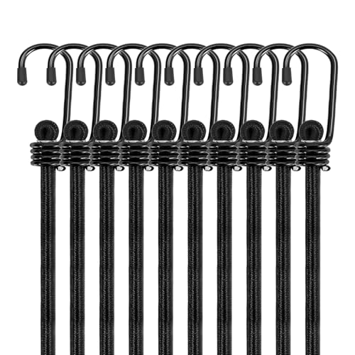 WeFine Pack of 10 Bungee Cords with Hooks Weatherproof & UV-Resistant Bungee Straps Heavy Duty Elastic Bungee Ropes for Caravan Camping RVs Trunks Luggage Racks Black 16 inch (40CM)