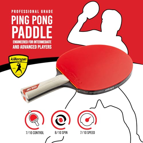 Image of Killerspin JET 600 Table Tennis Paddle, Ping Pong Paddle for Intermediate or Advanced Players, Table Tennis Racket with Wood Blade, Nitrx Rubber Grips Ping Pong Balls, Memory Box for Storage - Red & Black