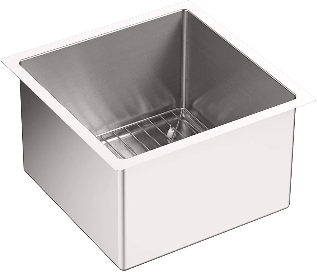 KohlerK-5287-NA Strive 15 X 15-Inch Under-Mount Bar Sink with Basin Rack, Stainless Steel, 1-Pack