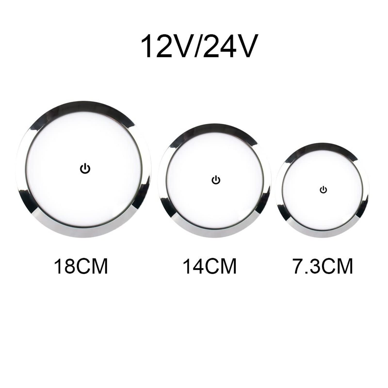 12V/24V LED Touch Lampada RV Ultra-Sottile Rotonda Cupola Lampada da Soffitto Lampada da Lettura for Caravan Barca Yacht Camping Car per Camper(18cm-12V)