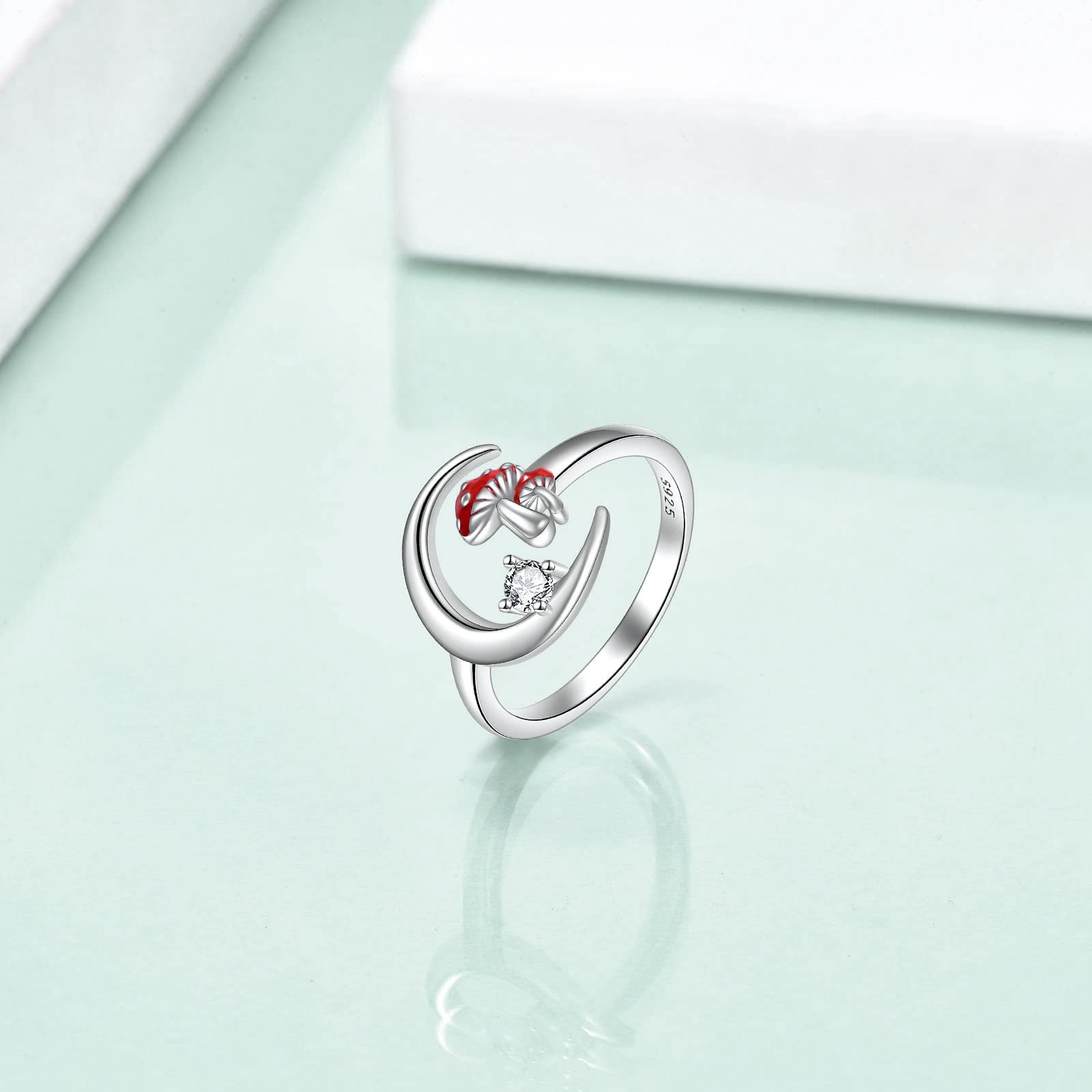 VONALA Anello regolabile per donne in argento Sterling 925 a doppio fungo per donne, ragazze, regalo per la festa della mamma, taglia 7, Argento sterling