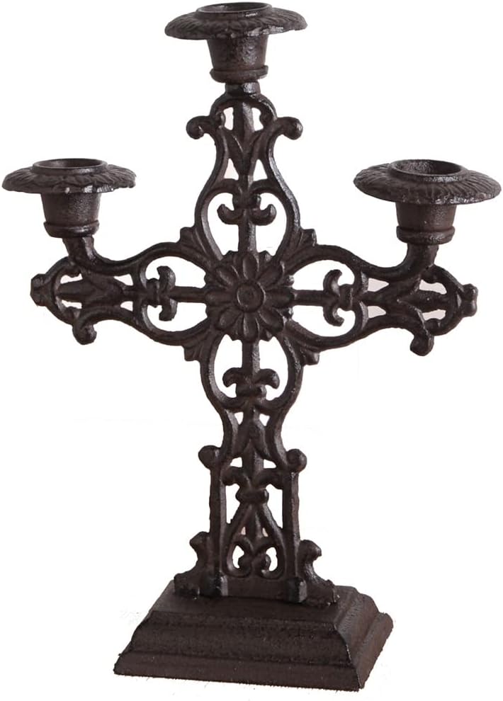 European Type cast Iron Handicraft Retro Cross Three-Head Candlestick Art Candle Table