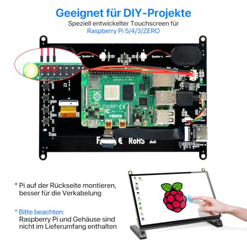 ROADOM 7" Touchscreen Monitor, 1024x600 IPS für Raspberry Pi, HDMI – Ansicht 2