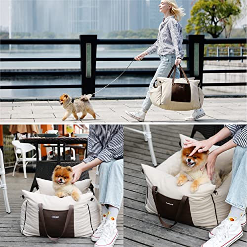 Lesure-Small-Dog-Car-Seat-for-Small-Dogs-Waterproof-Dog-Booster-Seat-for-Car-with-Storage-Pockets-and-Clip-On-Safety-Leash-and-Thickened-Memory-Foam-Filling-Pet-Carseat-Puppy-Travel-Carrier-Bed