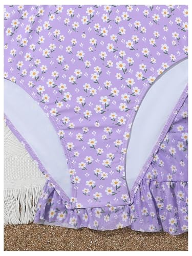 OYOANGLE Girl's Cute Ditsy Floral Print Cut Out Ruffle One Piece Swimsuit with Beach Skirt Cover Up Swimwear4
