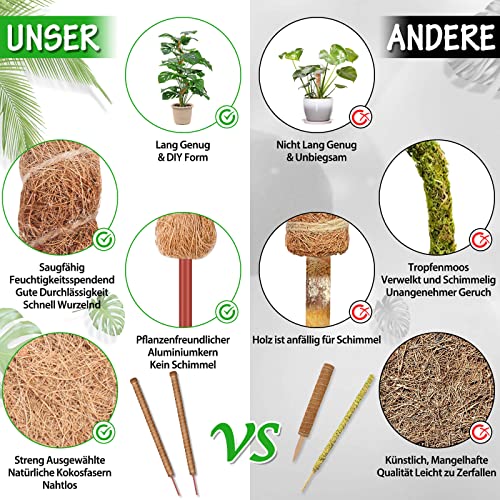modacraft 4 Pack 64cm Pflanzenstab Rankhilfe, Biegbar Kokosfaser Moosstab für Monstera mit Sprühflasche Garten Drehbinder Pflanzenbinder Pflanzenetiketten Juteseil Kokosstab für Kletterpflanzen