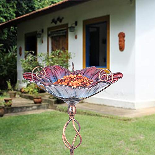 Image of MUMTOP Glass Birdbath Birdfeeder with Metal Stake Garden Yard Outdoor