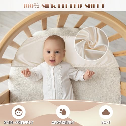 Hosuly 2 Pcs Satin Bassinet Sheet Baby Hair Soft Silk Feeling Sheet Baby Bassinet for Rectangle Cradle Pad Mattress Boys Girls Newborn Infant(Coffee, Khaki) - Image 7