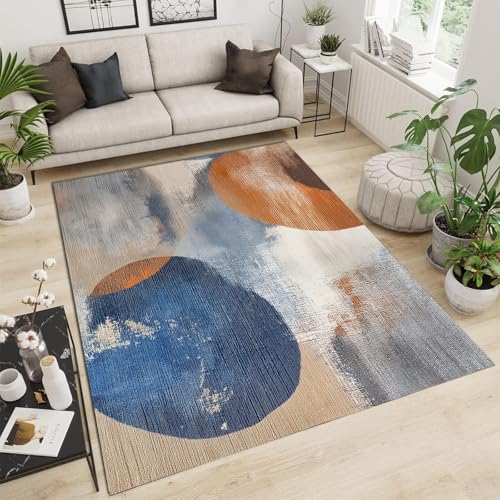 Tapis design d'art moderne bleu marine aux lignes abstraites
