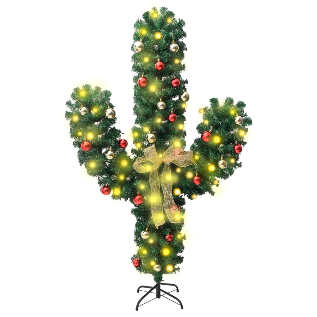 vidaXL Christmas Cactus with Stand and LED Holiday Ornament Xmas Decoration Artificial Cactus Christmas Tree Holiday Decoration Green 180 cm PVC