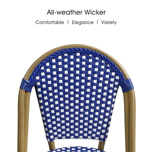 Image of PURPLE LEAF Outdoor Bistro Armless Chairs Set of 2, Bamboo Finish, Blue