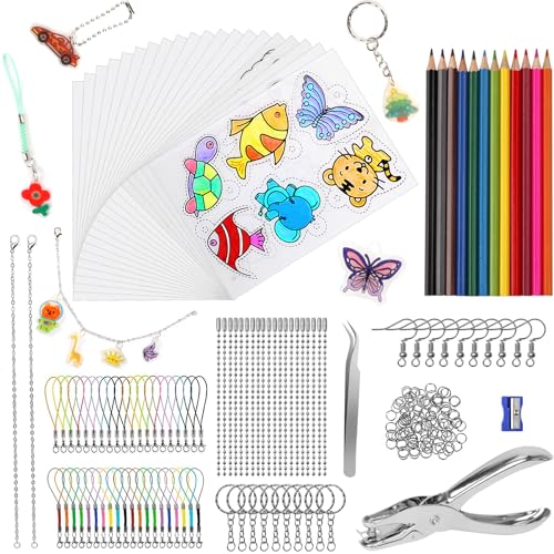 WECUTE 218 Pcs Plastico Magico Shrink Plastic Set, Incluye A5 20 Piece Hojas de Plástico Encogible transparente Termocontraíble para Hacer Llaveros para Niños Manualidades DIY (A5)