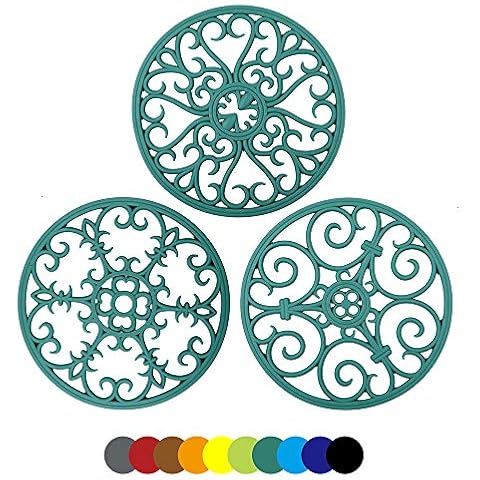 IYYI Silicone Trivet Mat 7.87" Multi-Use Hot Pads Heat Resistant Non Slip Flexible Durable for Dishes Countertops Tables,Set of 3(Gray green) Cover