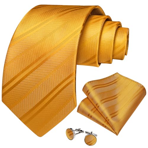 Image of DiBanGu Striped Tie Set for Men Silk Woven Plaid Necktie and Pocket Square Cufflinks Business Wedding