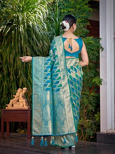 Image of MANOHARI Women's Trendy Banarasi Satin Silk Woven Saree with Heavy Jacquard Work, Elegant Design with Matching Lace Border Unstitched Blouse Piece for Weddings & Festive Occasions