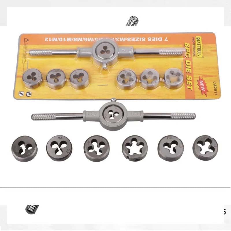 A AND S TOOLS® 8Pcs/set Die Wrench Kit HSS Metric Screw Die M3/M4/M5/M6/M8/M10/M12 Circular Threading Die Hand Tools Kit with Wrench