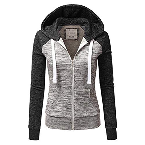 Preisvergleich Produktbild Voipe Damen Kapuzenpullover Sweatjacke Hoodie Gestreifte Langarm Sweatshirt mit Reissverschluss - Vorschlag: Kaufen Sie eine Größe groß (S, Grau)
