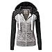 Produktbild Voipe Damen Kapuzenpullover Sweatjacke Hoodie Gestreifte Langarm Sweatshirt mit Reissverschluss - Vorschlag: Kaufen Sie eine Größe groß (S, Grau)