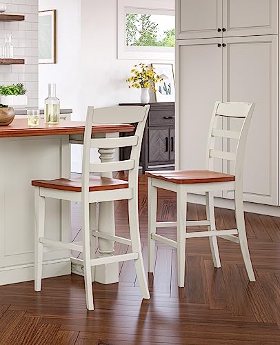 Home-Styles-Solid-Wood-Counter-Bar-Stool-24-inch-High-Monarch-Antique-White-with-Distressed-Oak-Finish-Contoured-Seat-Curved-Legs-Shabby-Chic-Style Home Styles Solid Wood Counter Bar Stool 24 inch High Monarch Antique White with Distressed Oak Finish Contoured Seat Curved Legs Shabby Chic Style