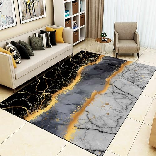 Tapete decorativo moderno negro gris dorado 5x8ft miniatura 2