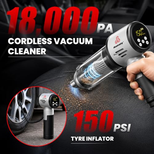 Image of Autofy Bolt 5-in-1 Cordless Vacuum Cleaner for Car & Home -18000PA Suction,150 PSI Tyre Inflator,100W BLDC Motor, 6000mAh Type-C, HEPA Filter, LED Torch | 2 Year Warranty