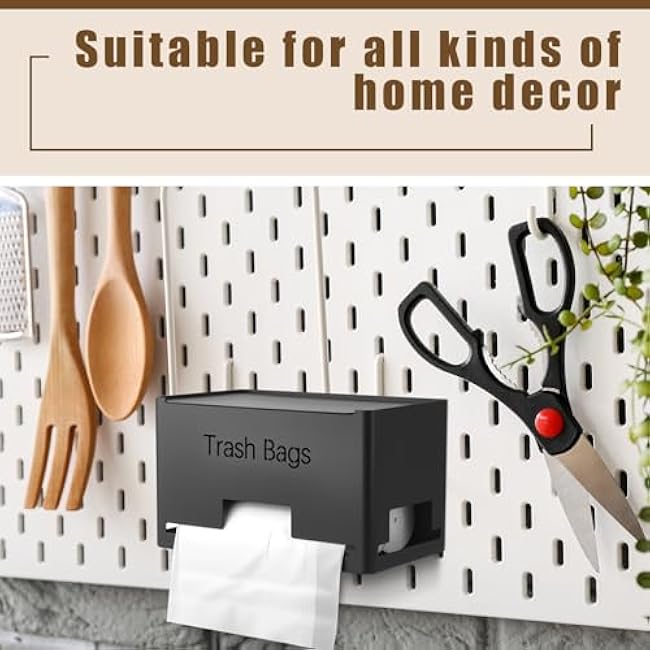 Metal Trash Bag Dispenser Holder Large Fridge Plastic Garbage Bag Organizer for Kitchen Cabinet Countertop(9 x 5 x 5 Inches)