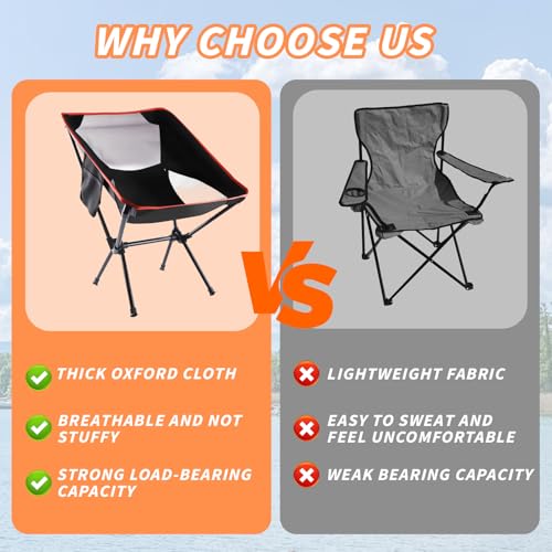 panemy Campingstuhl Faltbar Klein, Ultraleicht, Klappstuhl mit Tragetasche, Mini Campingstuhl Faltbar für Picknick, Camping, Angeln, Wandern, Outdoor, (Schwarz)