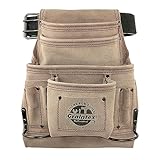 Graintex SS2270 10 Pocket Nail & Tool Pouch Beige Color Suede Leather with 2” Leather/Webbing Belt for Constructors, Electricians, Plumbers, Handymen