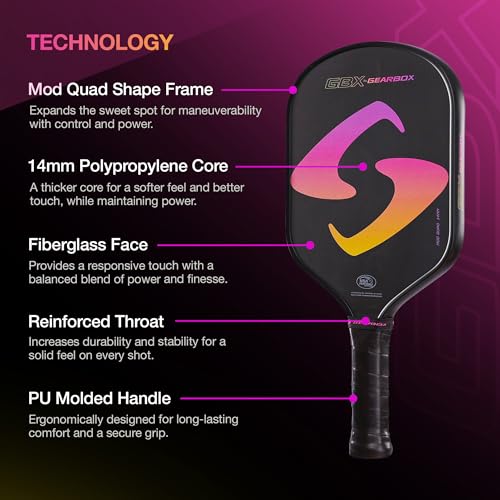 Image of Gearbox GBX Quad Mod 14mm Pickleball Paddle - Textured Glass Fiber Face, Enhanced Spin & Control, PU Molded Handle, 14mm Poly Core - Lightweight, Durable, High-Performance Paddle