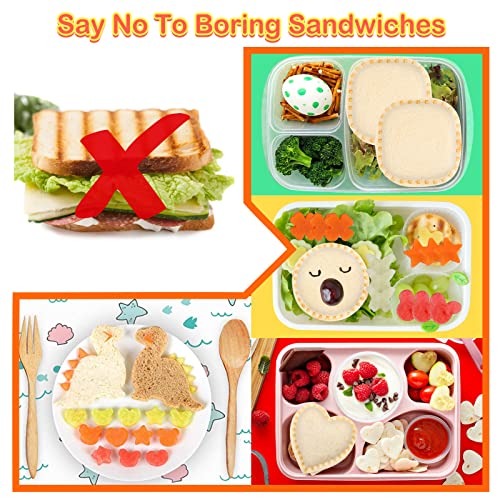 Sandwich Cutter And Sealer For Kids Uncrustables Maker 8Pcs Heart Circle Square Dinosaur Shape Cookie Cutters Bread Decruster Pancake Maker Diy Sandwich Cutter For Kids Boys Girls Adults Bento Box #TOP1
