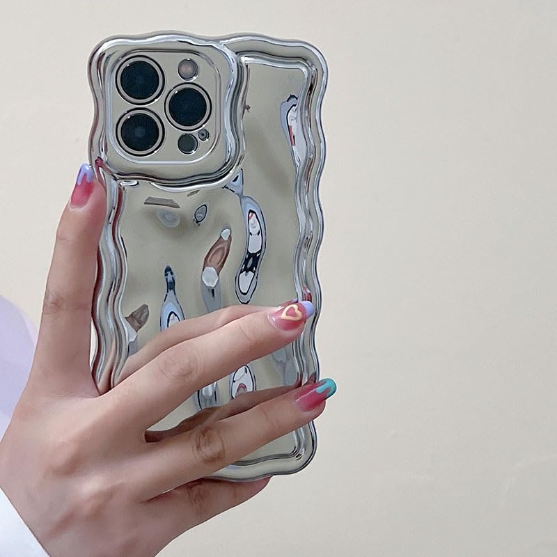 Miniatura 2 de Funda compatible con iPhone 11, con marco ondulado de agua con burbujas, para mujeres y niñas, con purpurina plateada, no amarillenta, de silicona