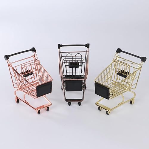 Miniatura 8 de Ipetboom 1 mini carrito de compras dorado pequeño carrito de compras, carrito de compras para el hogar, oficina, artículos diversos, adornos de