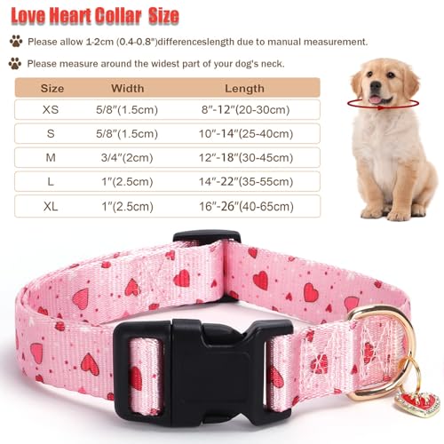 Image of Love Pattern Dog Collar with Buckle Adjustable Safety Nylon Collars for Small Medium Large Dogs, Cute Stylish Girl Boy Christmas Dog Collar （Pink Heart,L