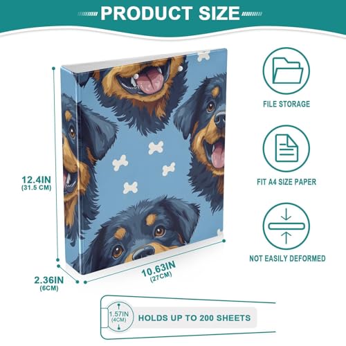 Image of 3 Ring Binder Rottweiler Bone Dog 1.5 inch Binders Three Ring Binders with Clipboard Fit 8.5'' x 11'' Paper 3 Interior PVC Clear Pockets for Office Supplies