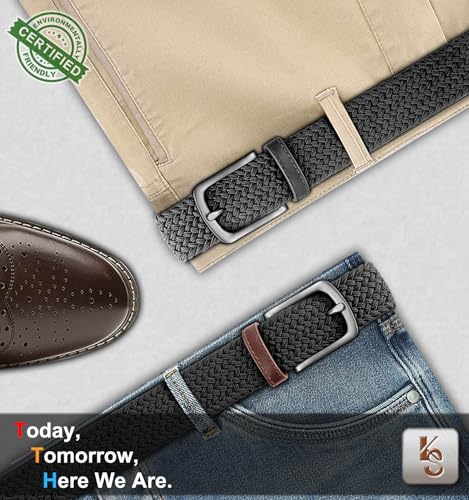 Image of KEMISANT Men's Golf Belt 2 Pack-Braided Woven Stretch Belt for Gift Men Casual Jeans Sports Work 1 3 /8 inch(Black /Dark Gray,36 inch-40 inch Waist Adjustable)