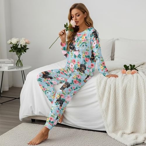 Image of Women's 2 Piece Printed Pajama Set Long Sleeve Sleepwear Set with Long Pants Casual Lounge Sets with Pocket