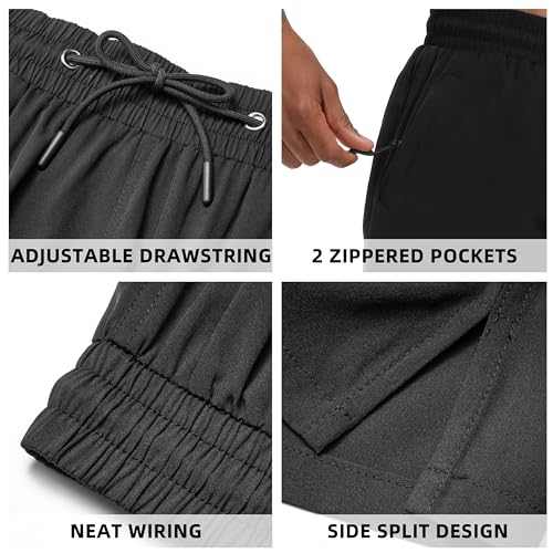 FT FENTENG Mens Swim Trunks with Compression Liner 9" Board Shorts 2 in 1 Quick Dry Bathing Suits with Zipper Pockets3