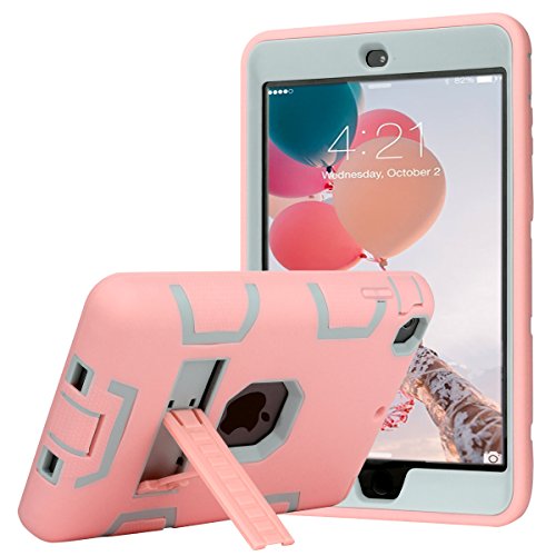 ULAK iPad Mini Case,iPad Mini 2 Case,iPad Mini 3 Case,iPad Mini Retina Case, Three Layer Protective Case for iPad Mini,iPad Mini 2,iPad Mini 3 with Kickstand (Pink/Gray)
