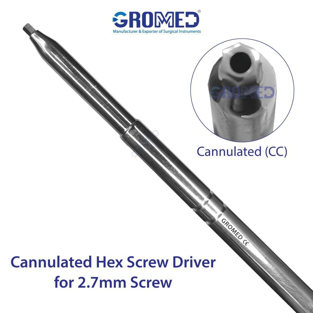 Gromed Ortho Hex CC Screw Driver with Fiber Handle, Cannulated Hexagonal Tip - Stainless Steel (1.8mm) 1