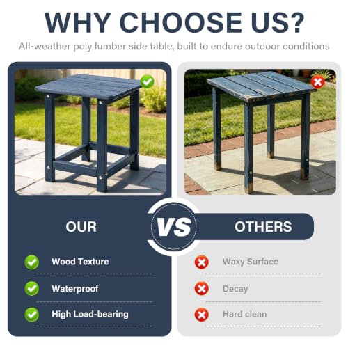 Image of Outdoor Side Table - Square All-Weather HDPE End Table with Wood-Look Finish, Heavy Duty Composite for Patio & Garden (Brown Mixture)