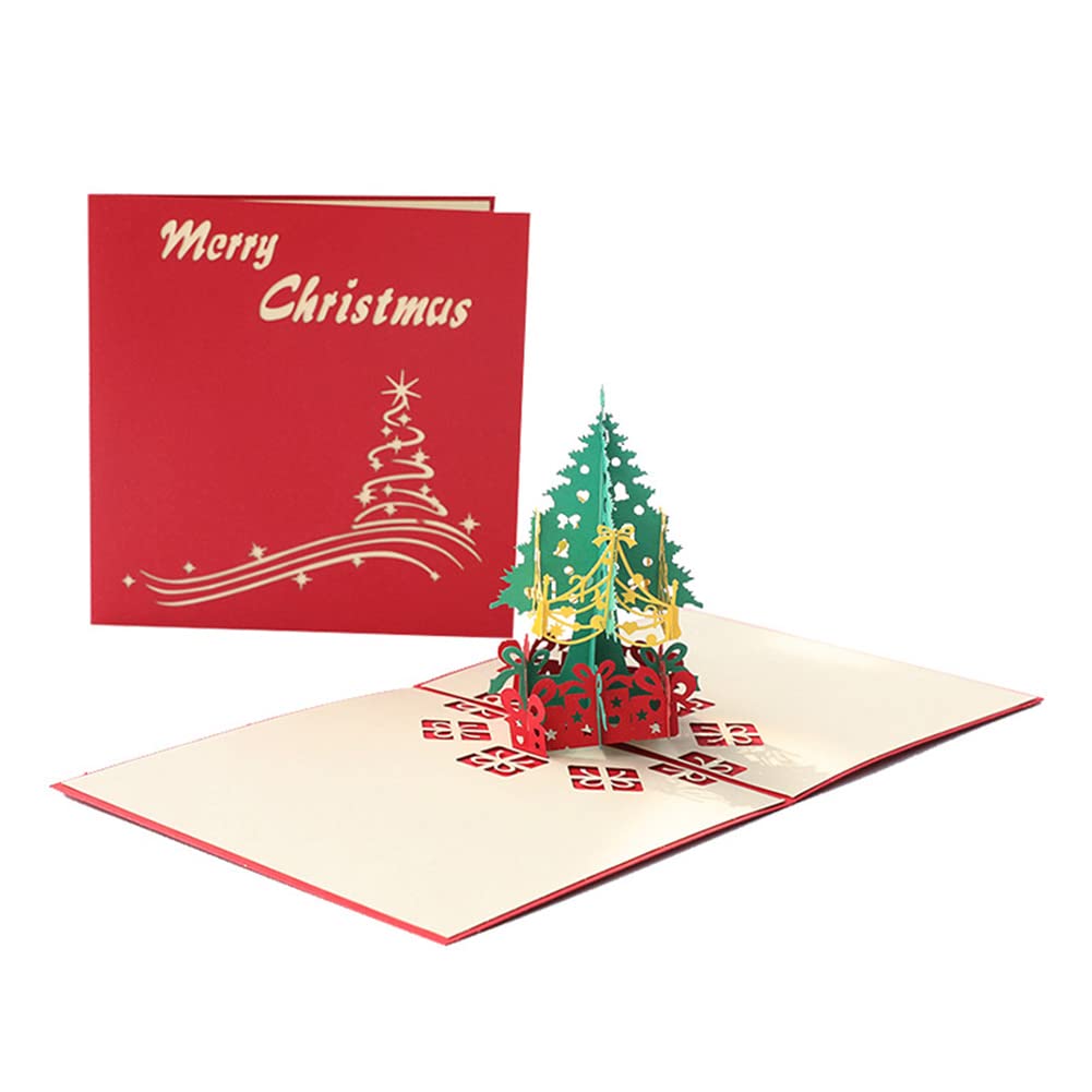 YAMEE Christmas Cards, 2 Pack Pop Up Xmas Cards with Envelopes 3D Christmas Tree Handmade Greeting Cards, 15cmx15cm (2 Pack)