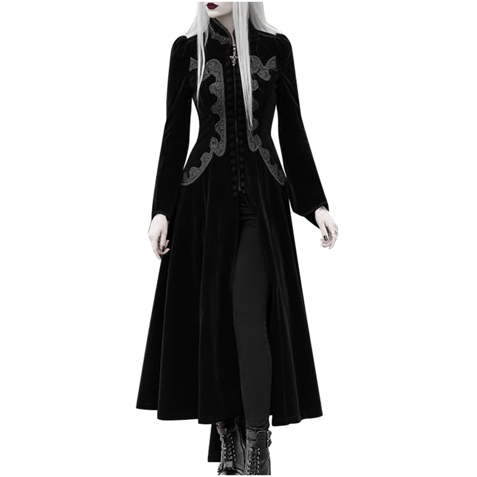 Mittelalter Kleidung Renaissance Kleid Retro Gothic Cosplay Outfit Maxi | Corsagenkleid, Stehkragen Kleid, Piratenkostüm, Königinnenkleid, Reißverschluss, Viktorianisches,Karneval Halloween Kostüm