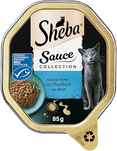 SHEBA Schale Nassfutter für Katzen Sauce Collection Sauce Lover mit Thunfisch MSC-Zertifiziert 2 x 11 x 85g 2